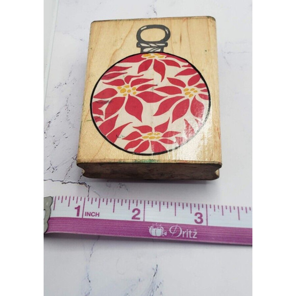 Rubber Stampede Posh Impressions Poinsettia Ornament Wood Mounted Rubber Stamp - Picture 2 of 9